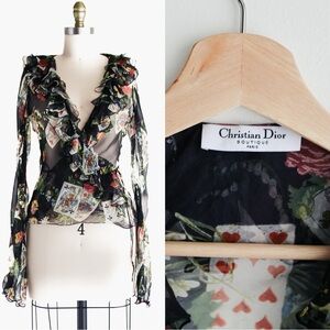 Vintage Christian Dior playing cards wrap blouse by John Galliano FW 2002